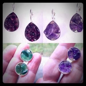Lot of 4 Pair of Gemstone Earrings Amethyst Garnet